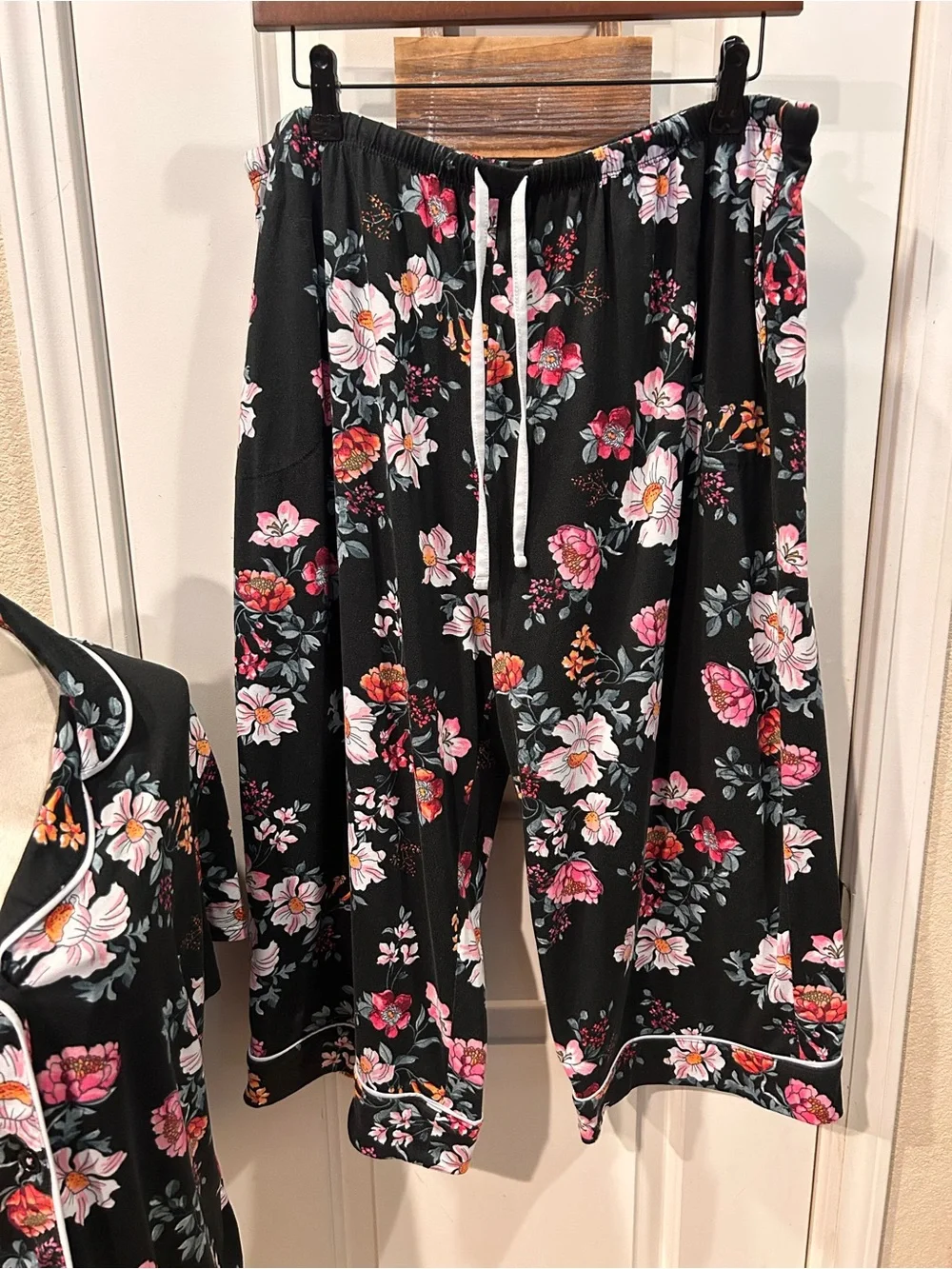 Room Service Floral Capri Pajama Set Comfy Stretch Button Up